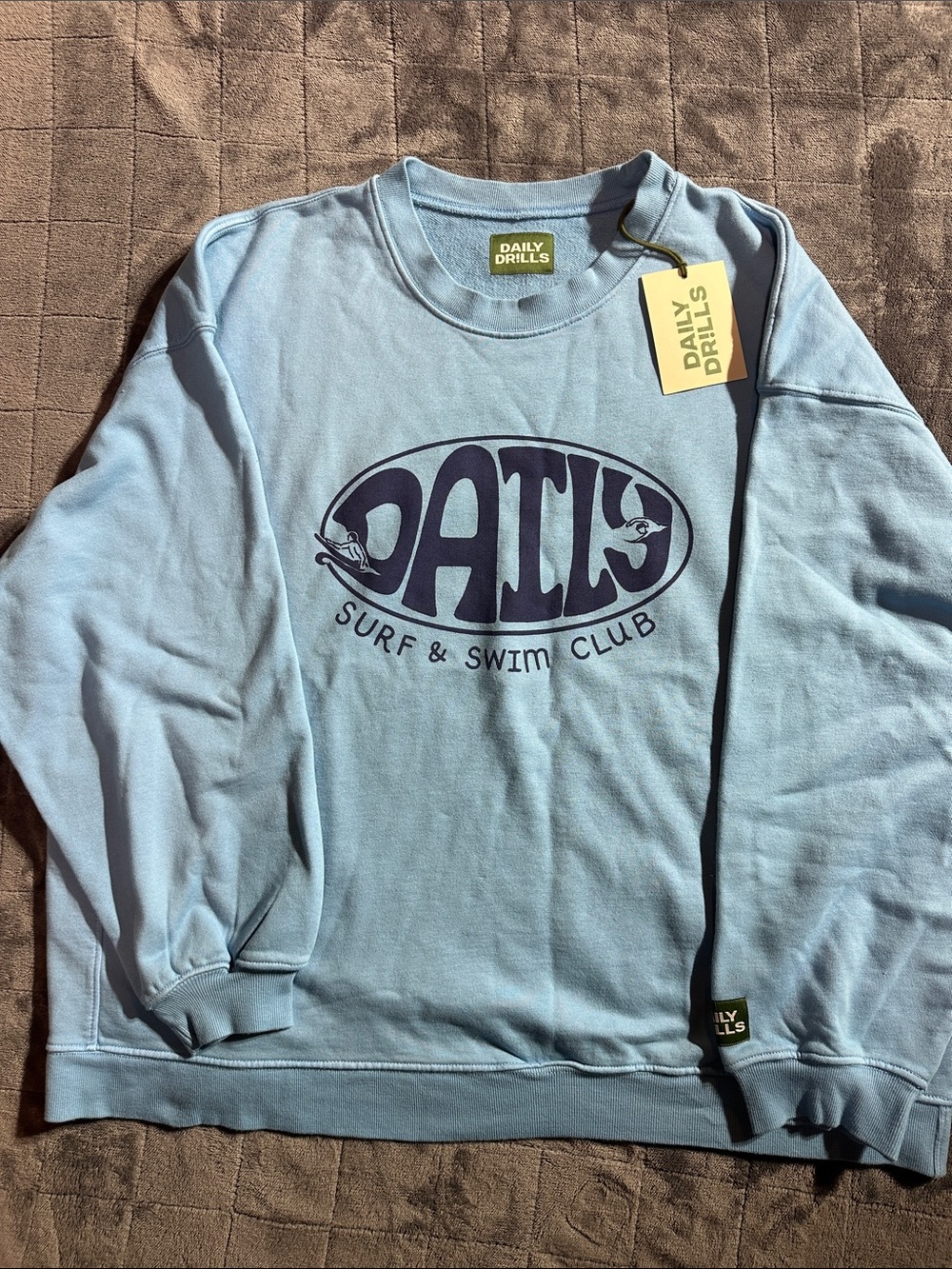 NWT Daily Drills Light Blue Crewneck Sweatshirt with Navy Surf Logo